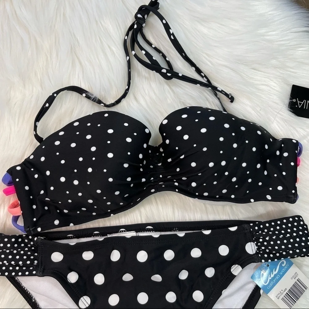 NWT California Waves Polka Dot Bikini Set Medium